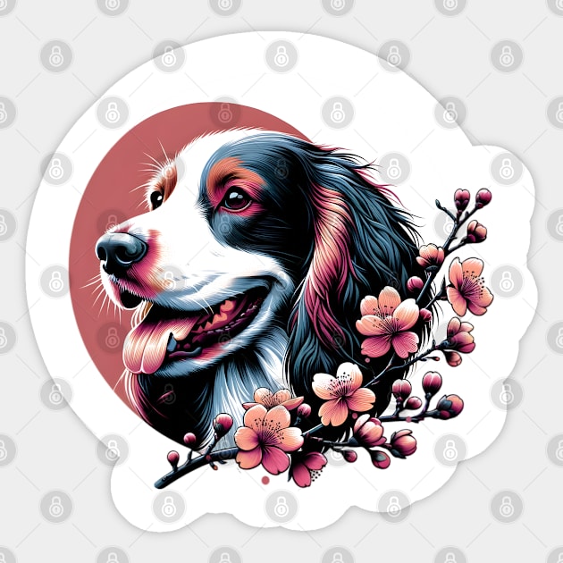 Sussex Spaniel Embraces Spring's Cherry Blossoms Sticker by ArtRUs